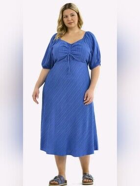 Plus Size Terra & Sky Blue Runched Front Midi Dress